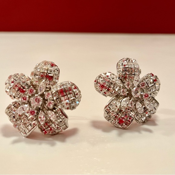 CZ Large Flower Clip Earring - Picture 2 of 4